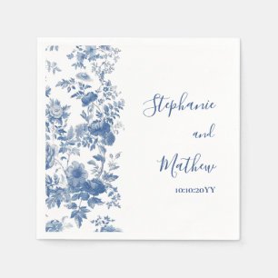 Serviette En Papier Élégante toile florale bleue de mariage française