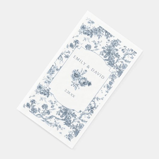 Serviette En Papier Élégante toile Florale Bleue Française Gravée (Coin)