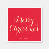 Serviette En Papier Élégante typographie de script Joyeux Noël Rouge (Devant)
