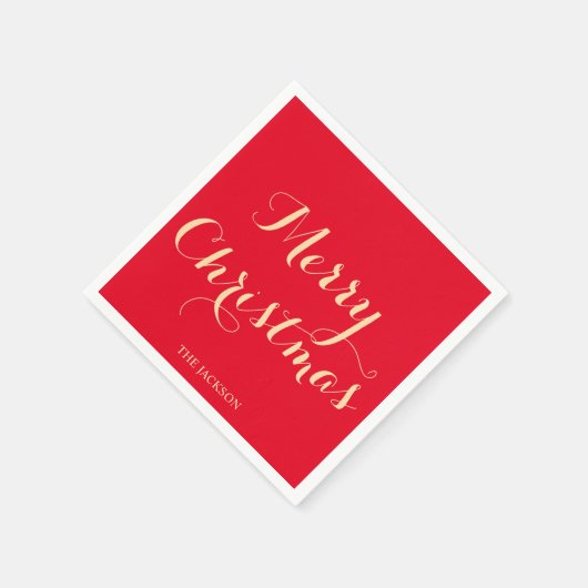 Serviette En Papier Élégante typographie de script Joyeux Noël Rouge (Coin)