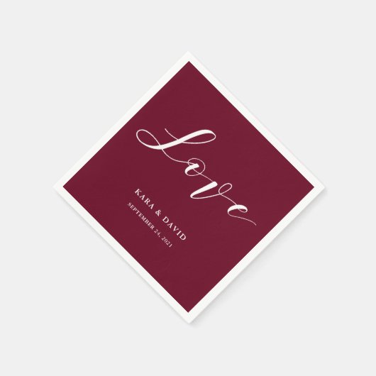 Serviette En Papier Élégante typographie | Marsala Amour Mariage (Coin)