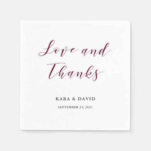 Serviette En Papier Élégante typographie | Marsala Mariage (Devant)