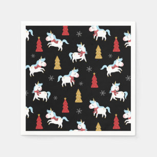Serviette En Papier Élégante Unicornes de Noël Hiver Snowflakes Arbres