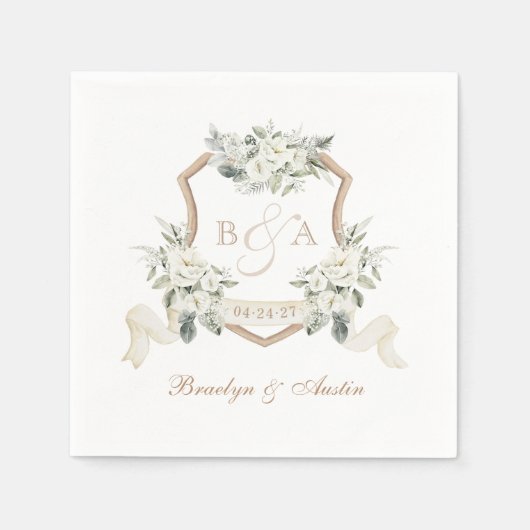 Serviette En Papier Élégante verdure blanc Mariage Floral Crest (Devant)