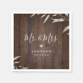 Serviette En Papier Elégante verdure bois rustique Mr & Mrs mariage (Devant)