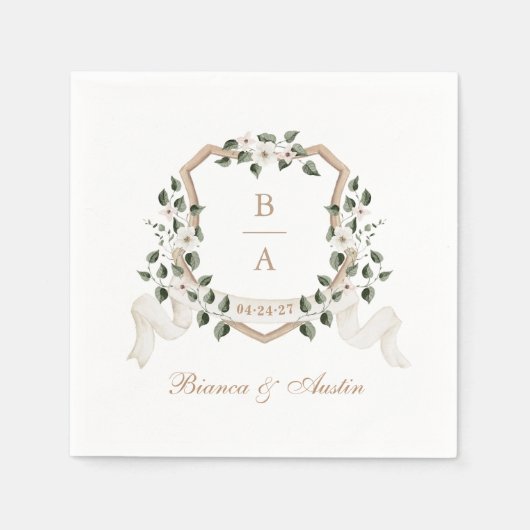 Serviette En Papier Élégante verdure Branche Ivy Crest Mariage (Devant)