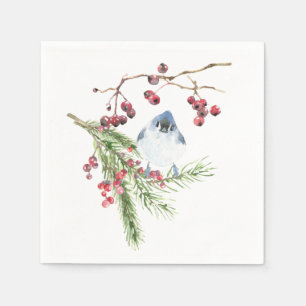 Serviette En Papier Élégante verdure de Noël avec oiseaux