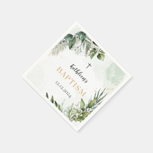Serviette En Papier Élégante verdure Feuillage Baptême (Coin)
