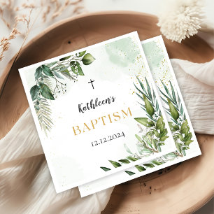 Serviette En Papier Élégante verdure Feuillage Baptême