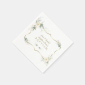 Serviette En Papier Élégante verdure Fleurs blanches Croix d'or Baptêm (Coin)