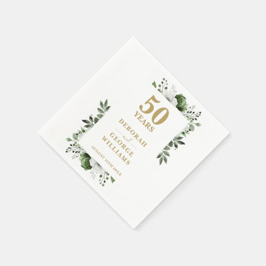 Serviette En Papier Élégante verdure Florale 50e anniversaire Mariage (Coin)