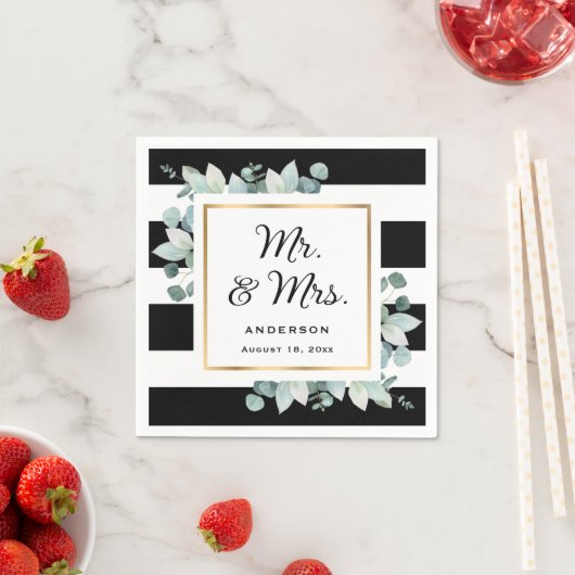 Serviette En Papier Elégante verdure Mariage noir et blanc (En situation)