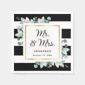 Serviette En Papier Elégante verdure Mariage noir et blanc (Devant)