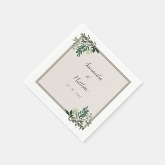Serviette En Papier Elégante verdure Mariage personnalisé (Coin)
