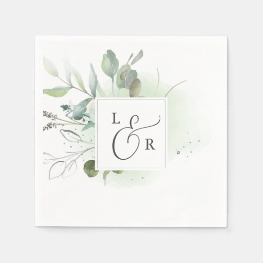 Serviette En Papier Élégante verdure Monogram Mariage serviettes (Devant)