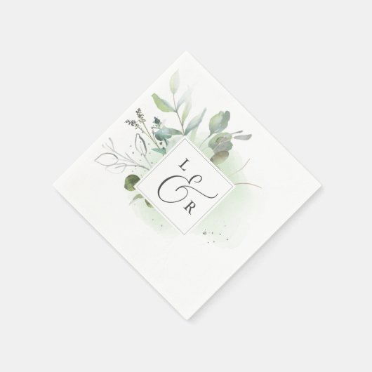 Serviette En Papier Élégante verdure Monogram Mariage serviettes (Coin)
