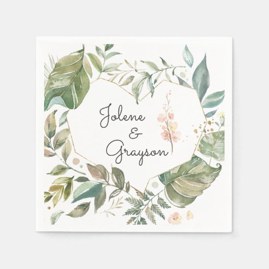 Serviette En Papier Élégante verdure rose Floral Mariage personnalisé (Devant)