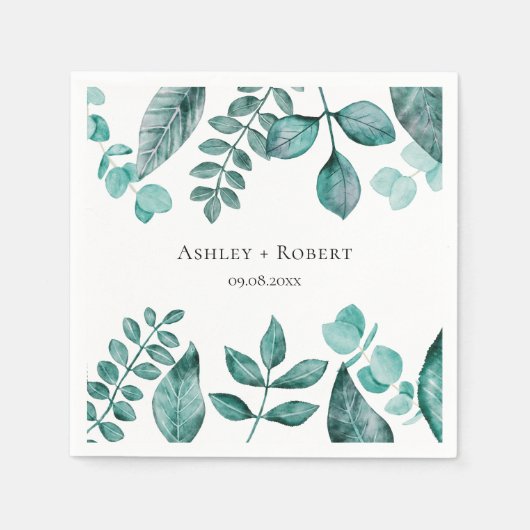 Serviette En Papier Elégante verdure Turquoise Aquarelle Mariage moder (Devant)