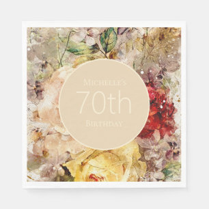 Serviette En Papier Elégante Vintage Aquarelle Fleurs 70e Anniversaire