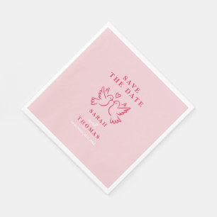 Serviette En Papier élégante vintage rose oiseaux save the date