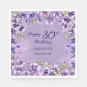 Serviette En Papier Élégante Violette Florale Violets 80e anniversaire (Devant)
