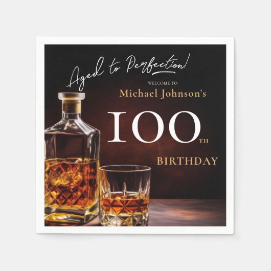 Serviette En Papier Elégante Whiskey Black Gold 100e fête d'anniversai (Devant)