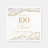 Serviette En Papier Elégante White Gold Agate 100e fête d'anniversaire (Devant)