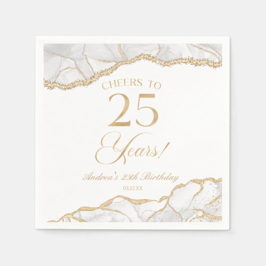 Serviette En Papier Elégante White Gold Agate 25e fête d'anniversaire (Devant)