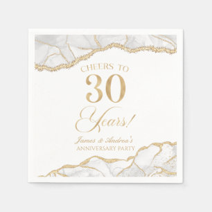 Serviette En Papier Elégante White Gold Agate 30e anniversaire fête