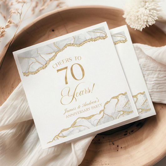 Serviette En Papier Elégante White Gold Agate 70e Anniversaire Party