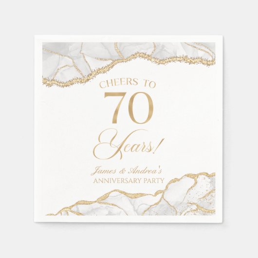 Serviette En Papier Elégante White Gold Agate 70e Anniversaire Party (Devant)