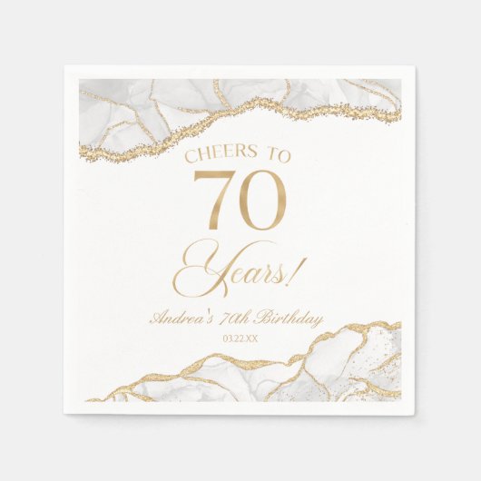 Serviette En Papier Elégante White Gold Agate 70e fête d'anniversaire (Devant)