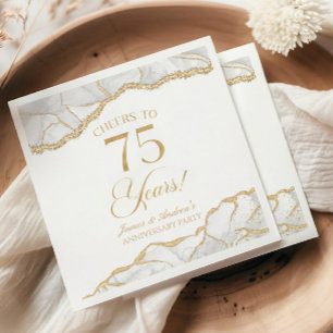Serviette En Papier Elégante White Gold Agate 75e Anniversaire Party
