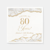 Serviette En Papier Elégante White Gold Agate 80e fête d'anniversaire (Devant)