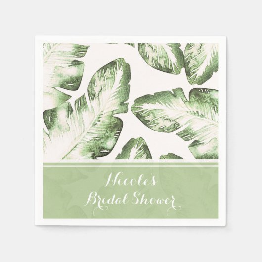 Serviette En Papier Elégante White Green Tropical Beach Feuille Mariag (Devant)