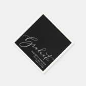 Serviette En Papier Élégante White Script Black Graduation Party (Coin)