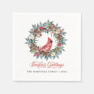 Serviette En Papier Élégantes Bonnes Fêtes couronnes cardinal rouge