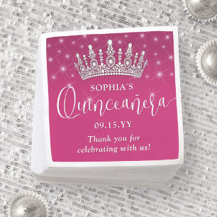 Serviette En Papier Élégantes étincelles Quinceañera Couronne Fuschia 