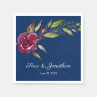 Élégantes Fleurs Aquarelle Mariage Bleu Nuit