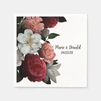 Serviette En Papier Élégantes fleurs bordeaux et roses