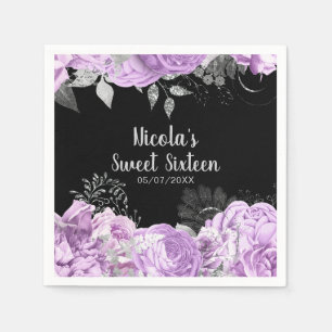 Serviette En Papier Élégantes fleurs de lilas et d'argent pour un Swee