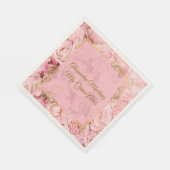 Serviette En Papier Elégantes fleurs rose or Quinceañera (Coin)