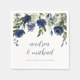 Serviette En Papier Élégantes Fleurs Sauvages Bleu Marine Floral Maria