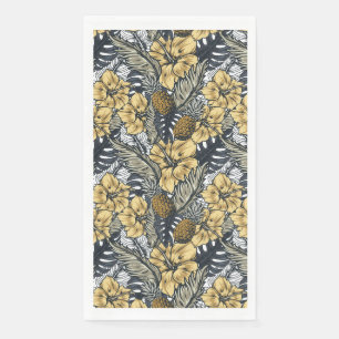 Serviette En Papier Élégantes Fleurs Tropicales Luxueuses Or et Noir