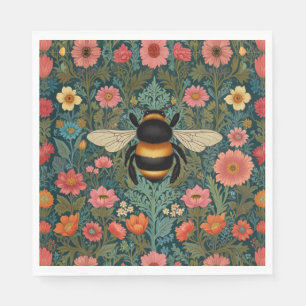 Serviette En Papier Élégantes florales bohèmes rétro abeille printemps
