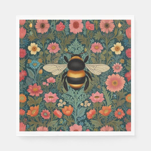 Serviette En Papier Élégantes florales bohèmes rétro abeille printemps (Devant)