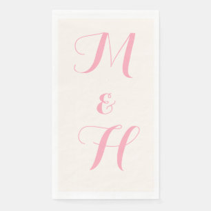 Serviette En Papier Élégantes Initiales de Mariage Rose Bébé   Ivoire