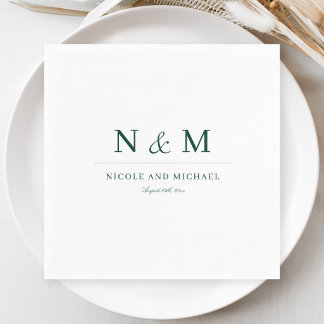 Serviette En Papier Élégantes Initiales de Monogramme de Mariage Vert