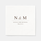 Serviette En Papier Élégantes Initiales Monogramme Brun Foncé Mariage (Devant)