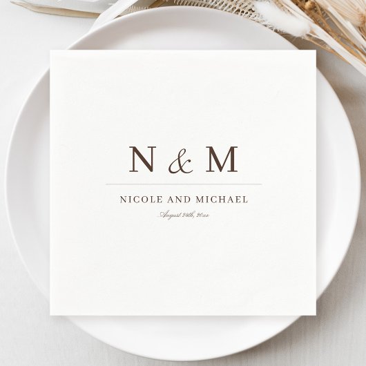 Serviette En Papier Élégantes Initiales Monogramme Brun Foncé Mariage